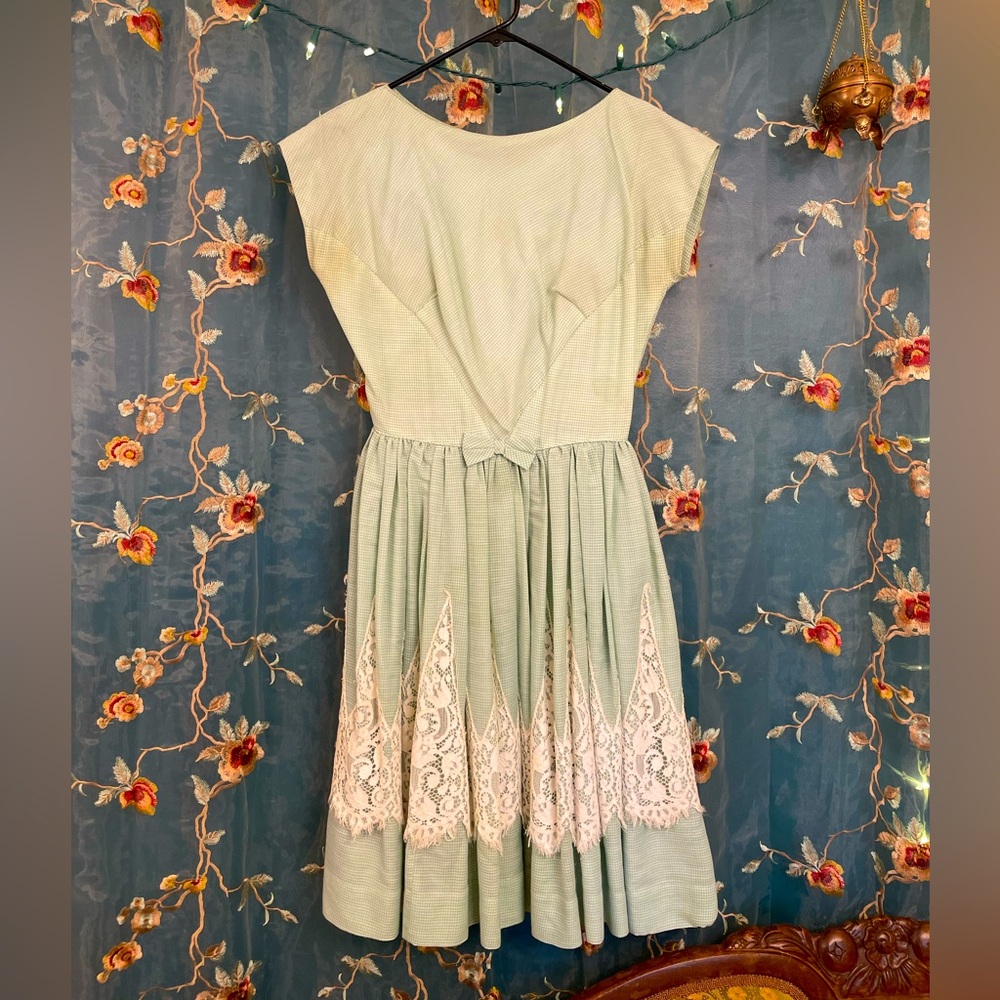 Stunning, Vintage 1950’s Gingham Dress with Lace Details